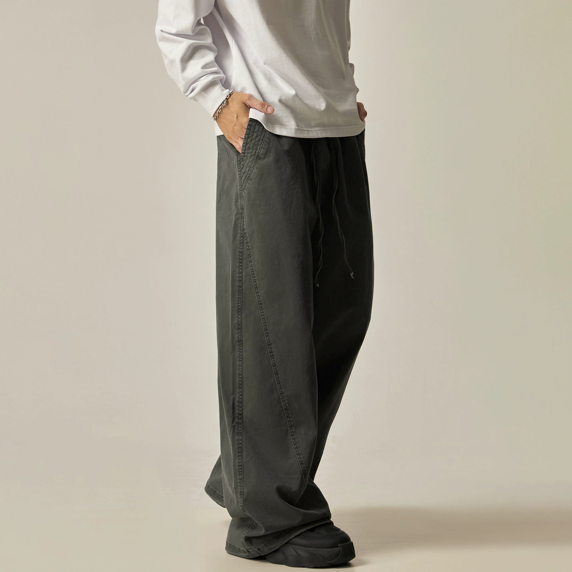 Brown Loose Drawstring Wide Pants