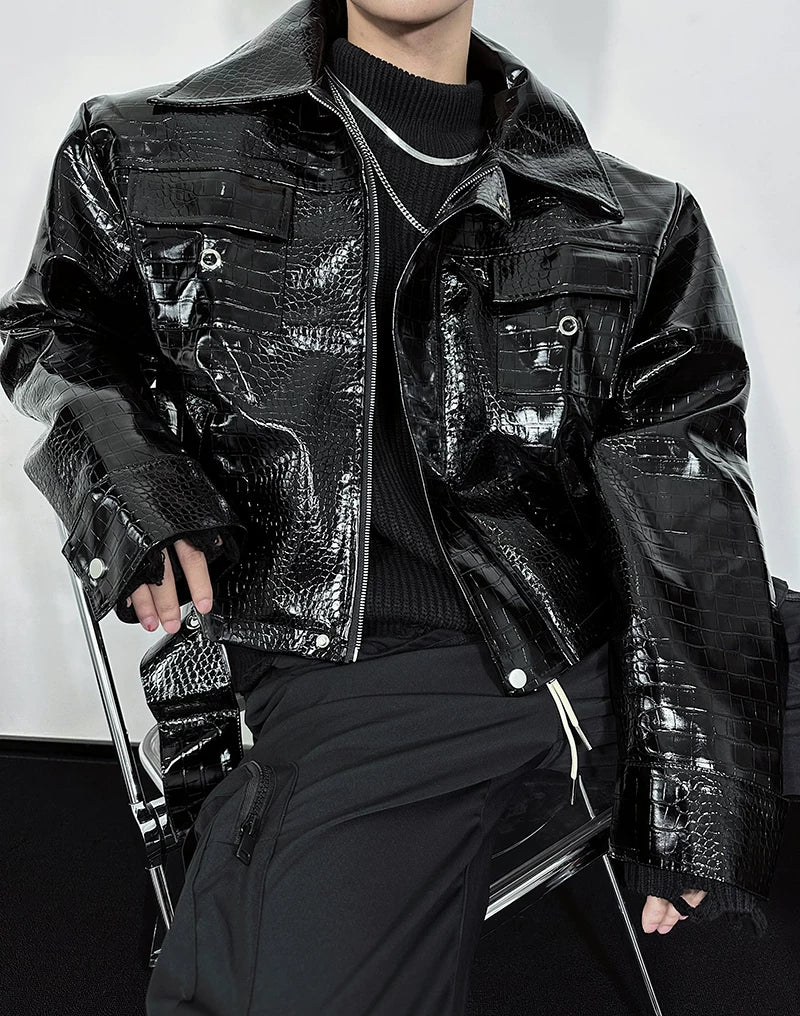 Obsidian Viper Gloss-Croc Moto Jacket