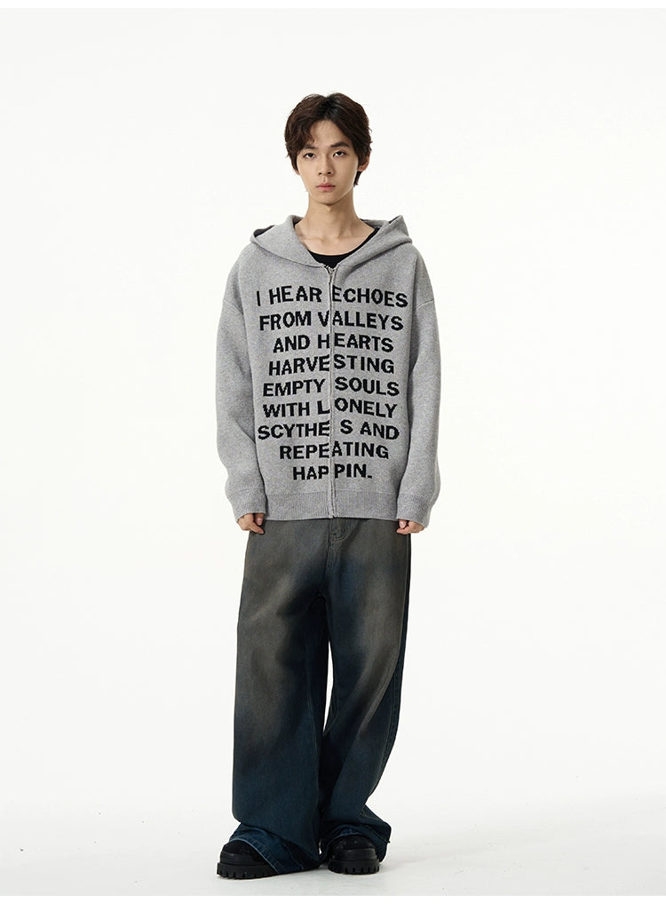 Zip-Up Hoodie with Bold Text Print