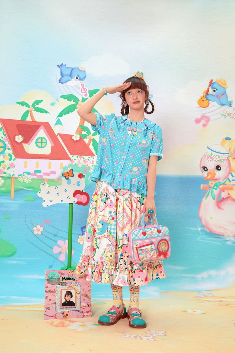Sweet Cartoon Party Ruffle Cotton Skirt