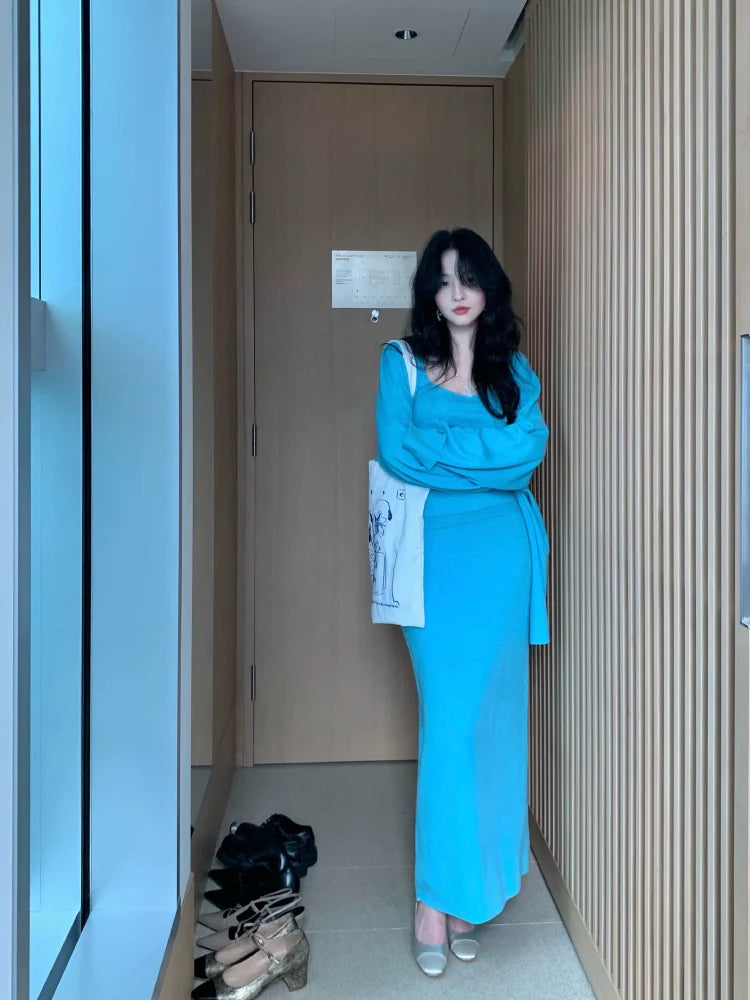 Cardigan and Knit Maxi Skirt Setup