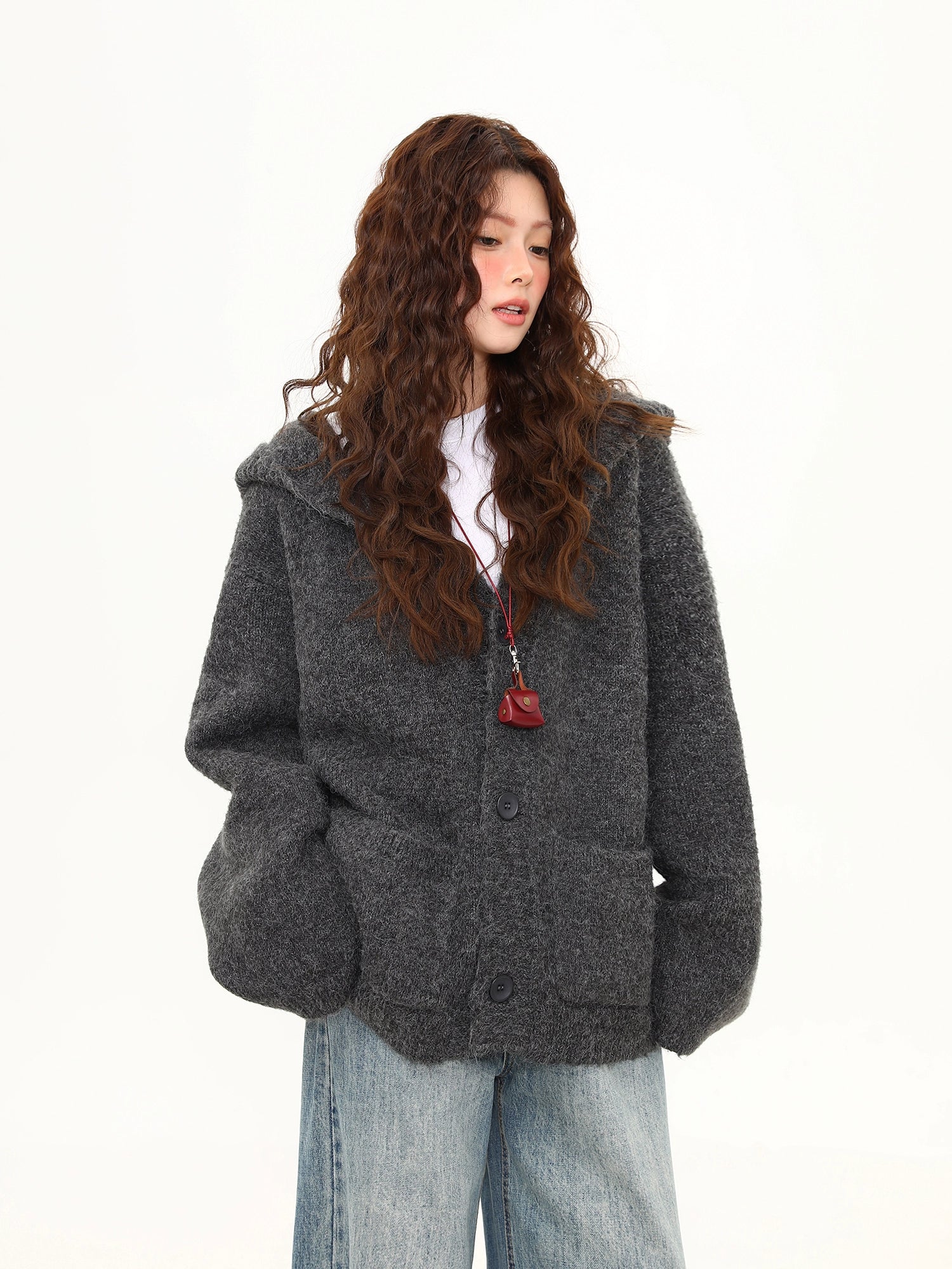 Ash Mist Hooded Knit Cardigan