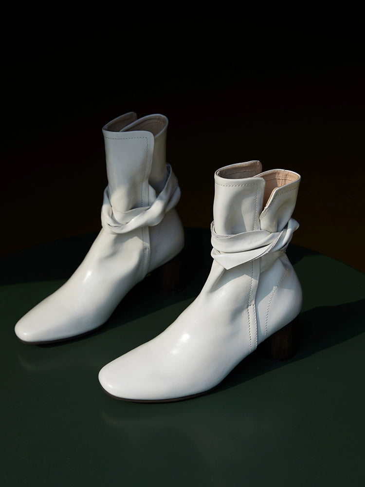 Leather Ankle Boots with Block Heel