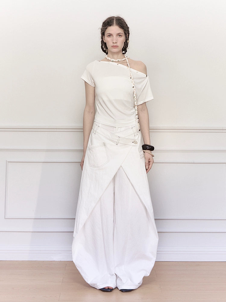 Asymmetrical Wrap Wide Leg Jeans