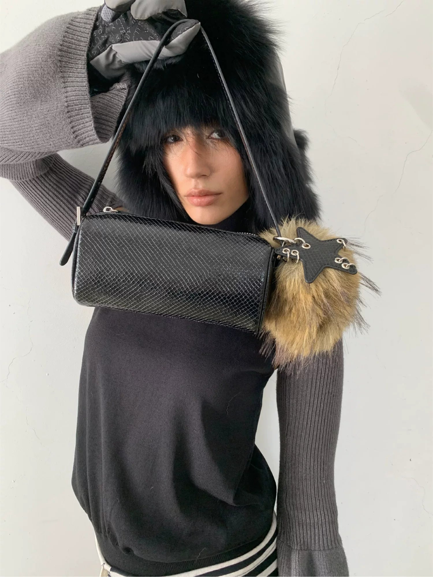 Faux-Fur Star Cylinder Shoulder Bag - view 1