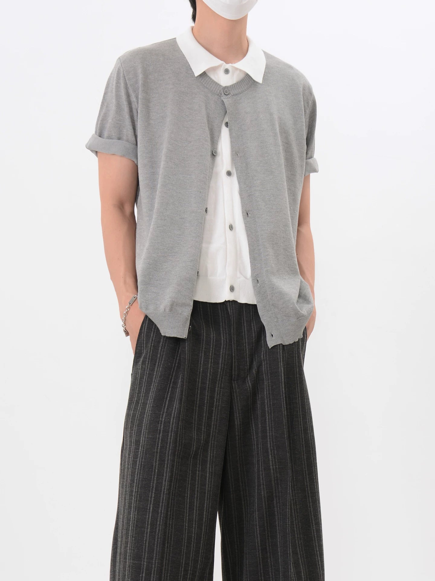 Layered Collar Knit Cardigan Shirt