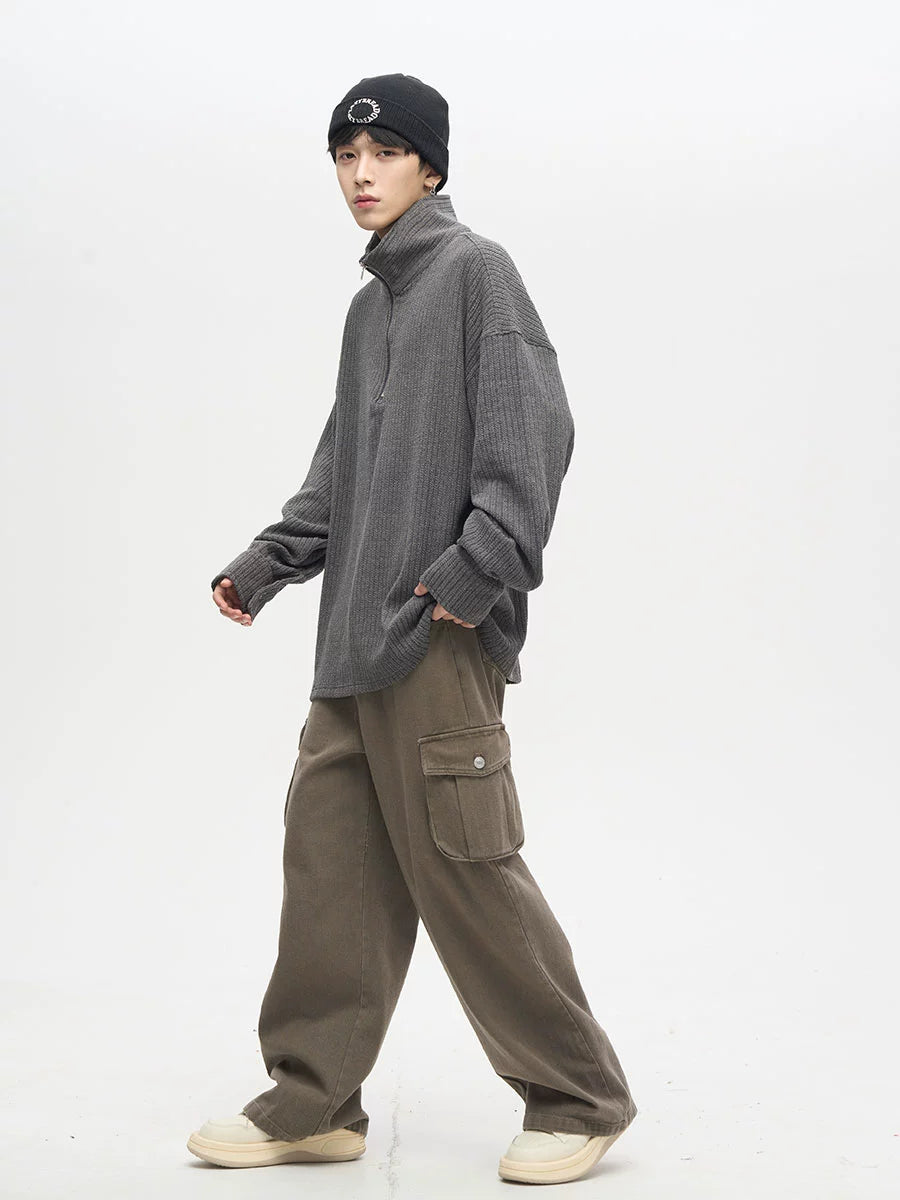 Quarter Zip Ribbed Cup Knit Sweater