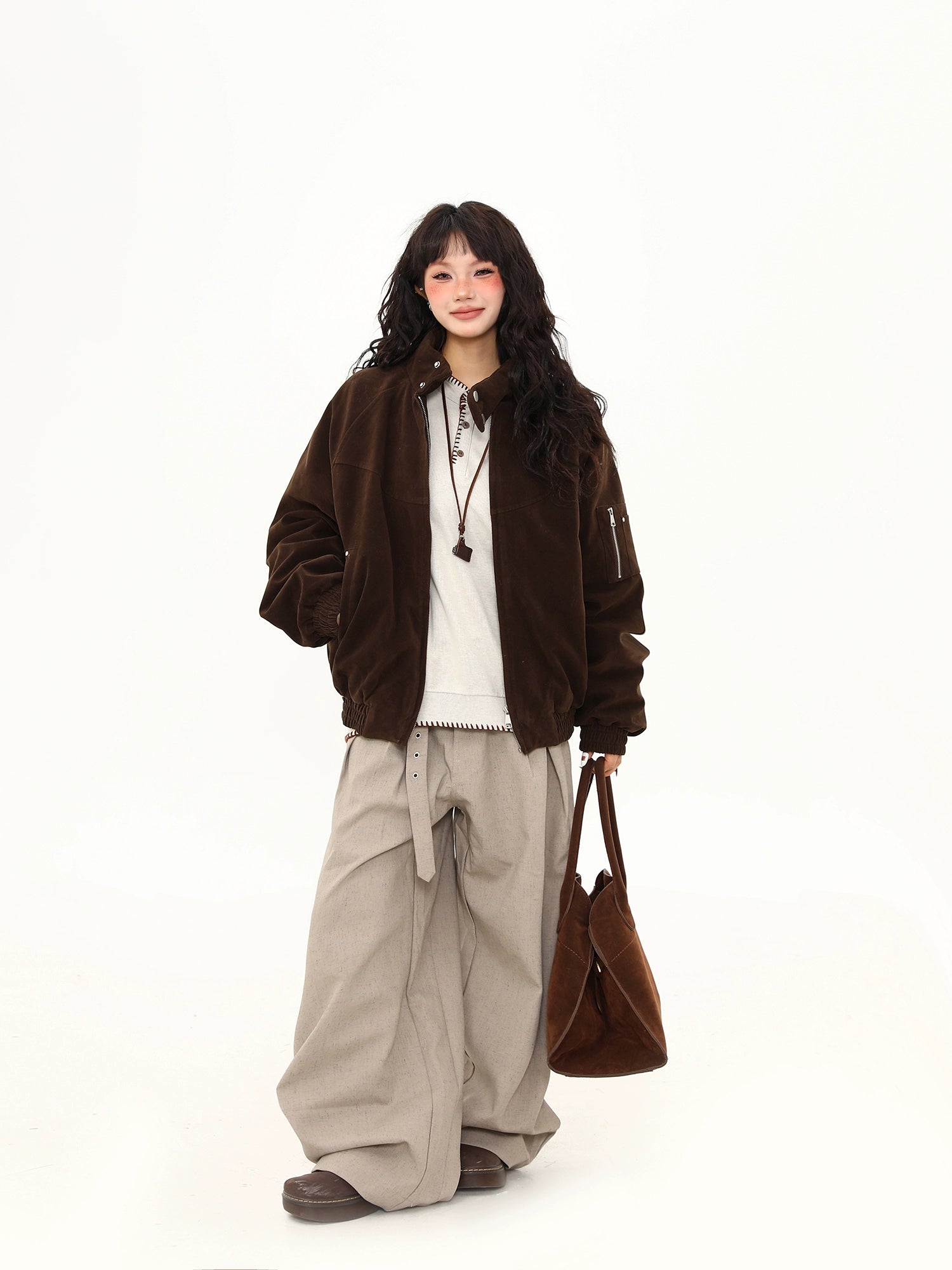 Velvet Stand-Collar Bomber Jacket