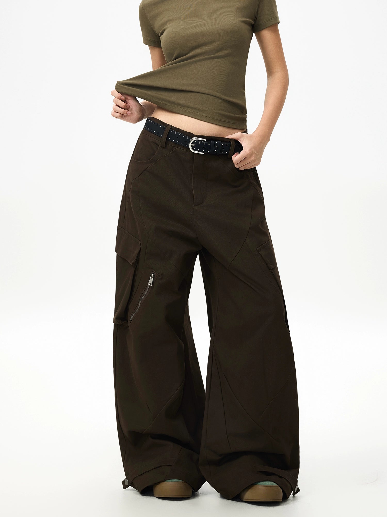 Espresso Voyager Wide-Leg Cargo Pants