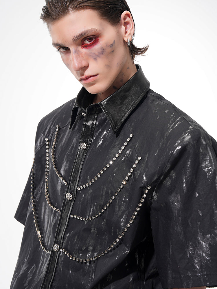 Black Tie-Dye Chain Detail Shirt