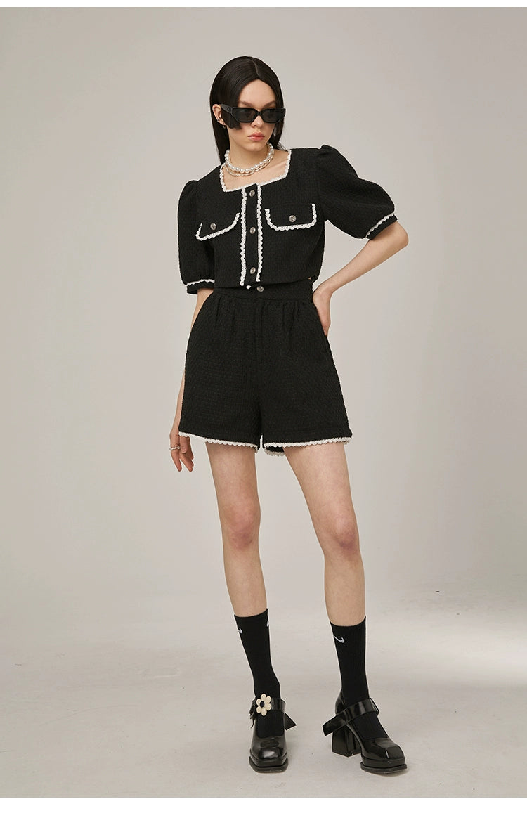 Tweed Short-Sleeve Blouse and Short Setup
