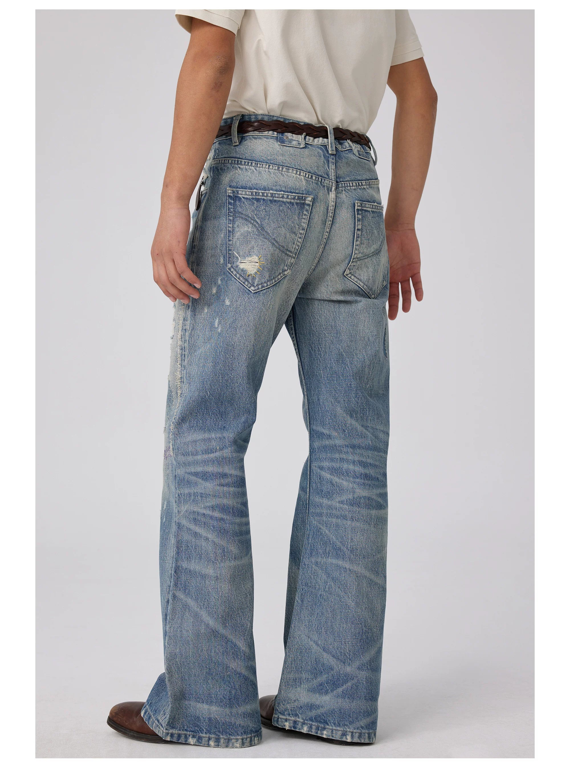 Distressed Patchwork Flared Jeans