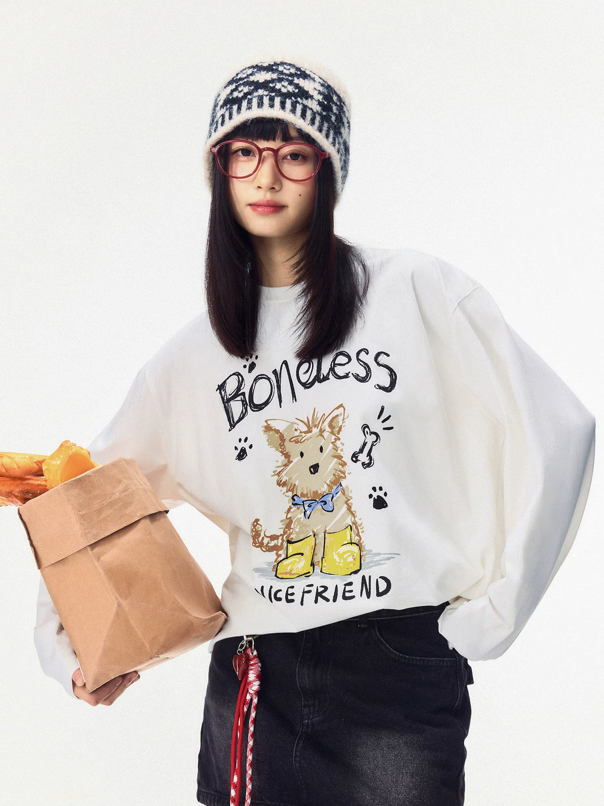 Doodle Pup Graphic Long Sleeve Tee