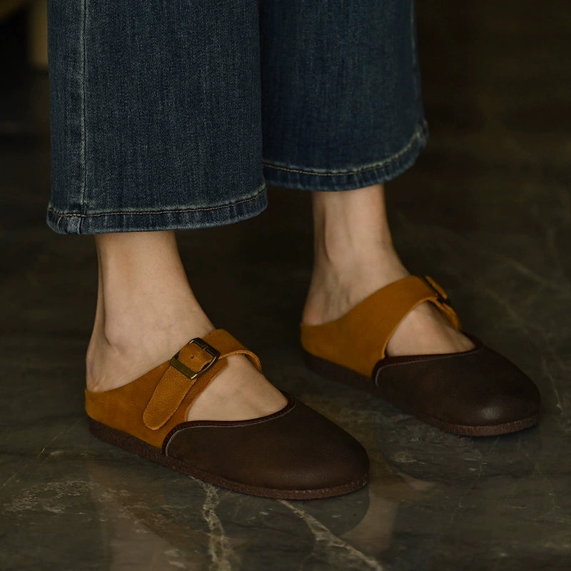 Two-Tone Leather Mary Jane Flats