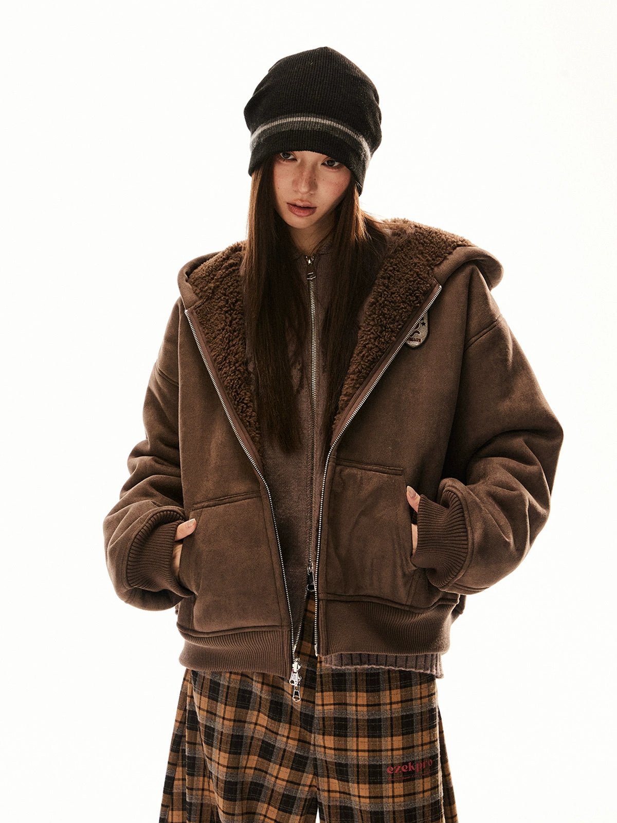 Brown Hooded Zip-Up Jacket