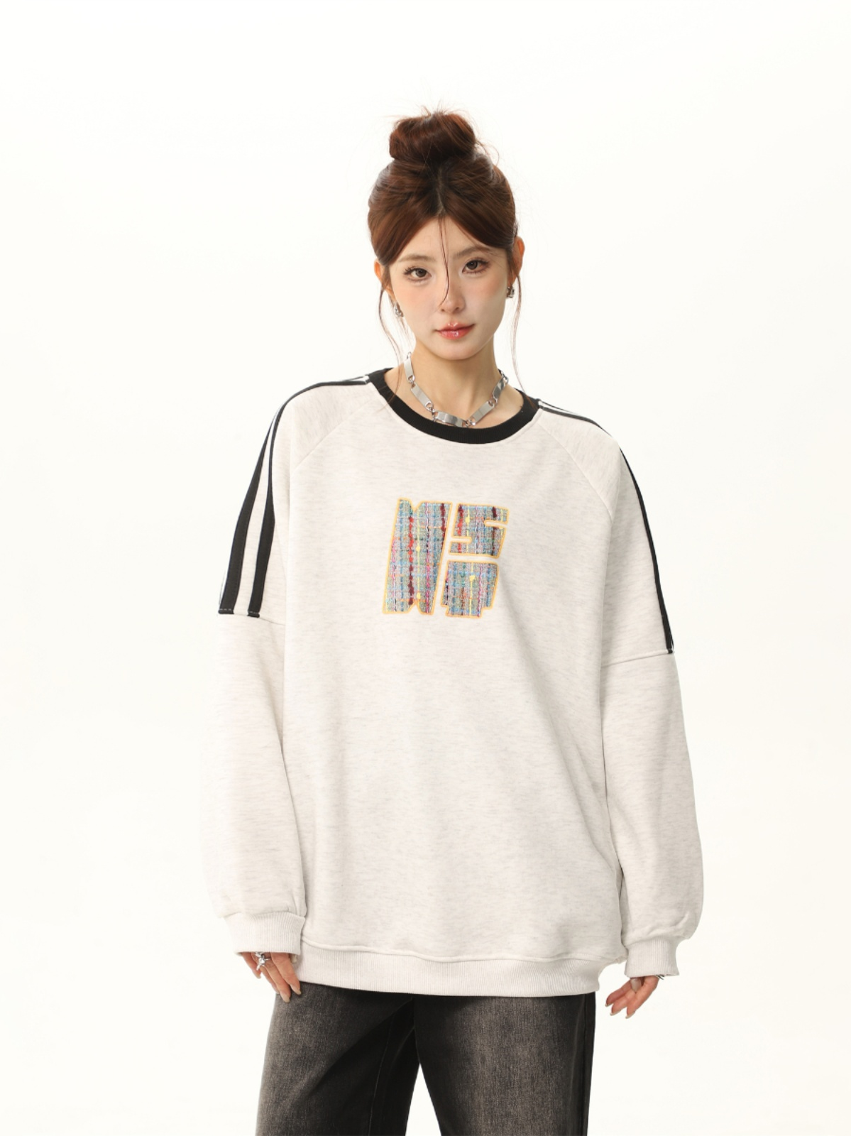 Retro Round Neck Drei-Tripe Sweatshirt