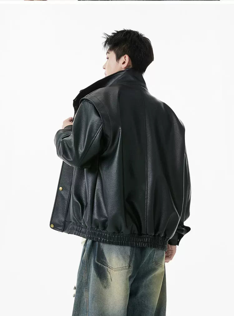 Alloy Stand‑Collar Leather Jacket
