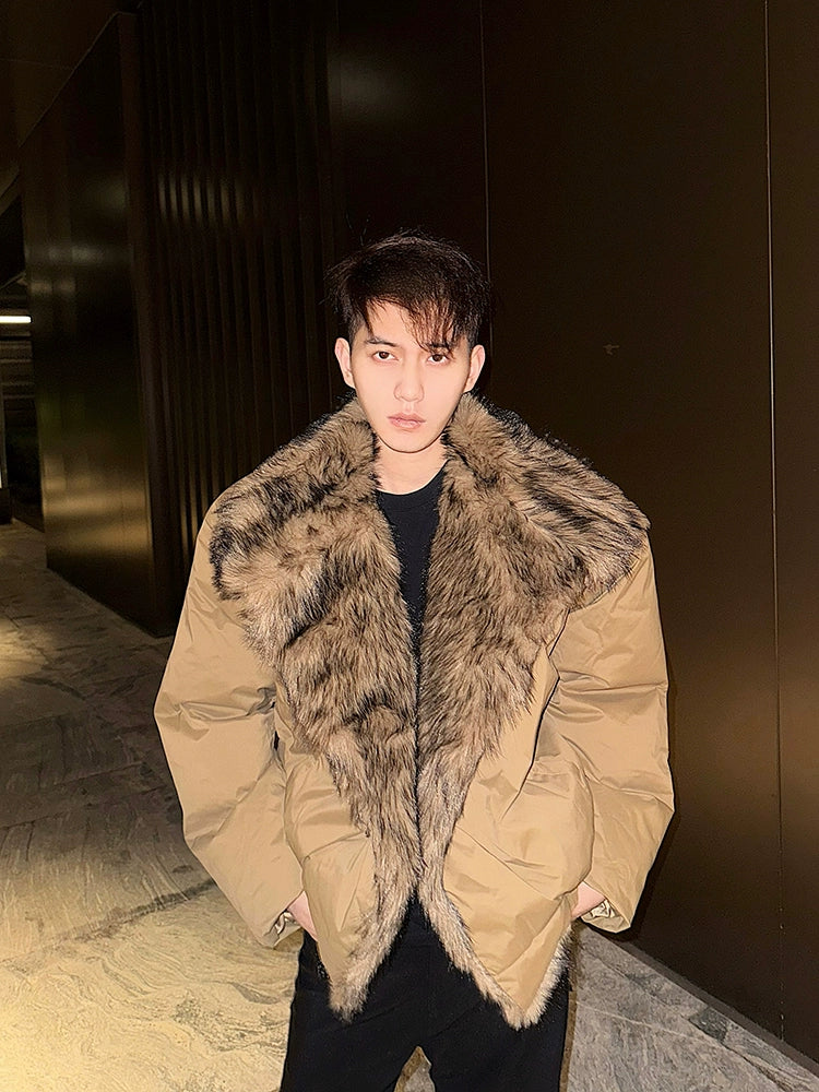 Black Bomber Jacket with Faux Fur Lapel