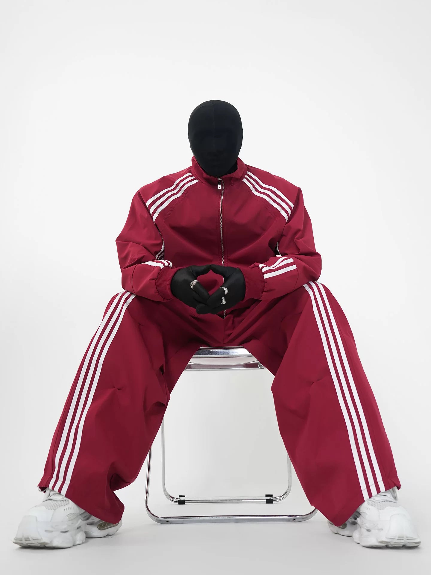 Crimson Velocity Triple‑Stripe Track Jacket and Pants Setup