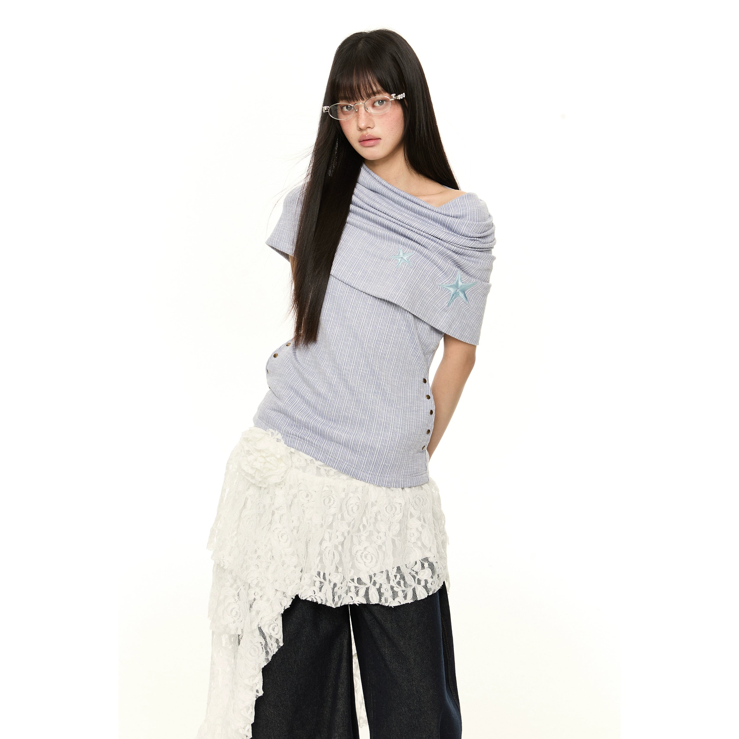 Off Shoulder Star Knit Top