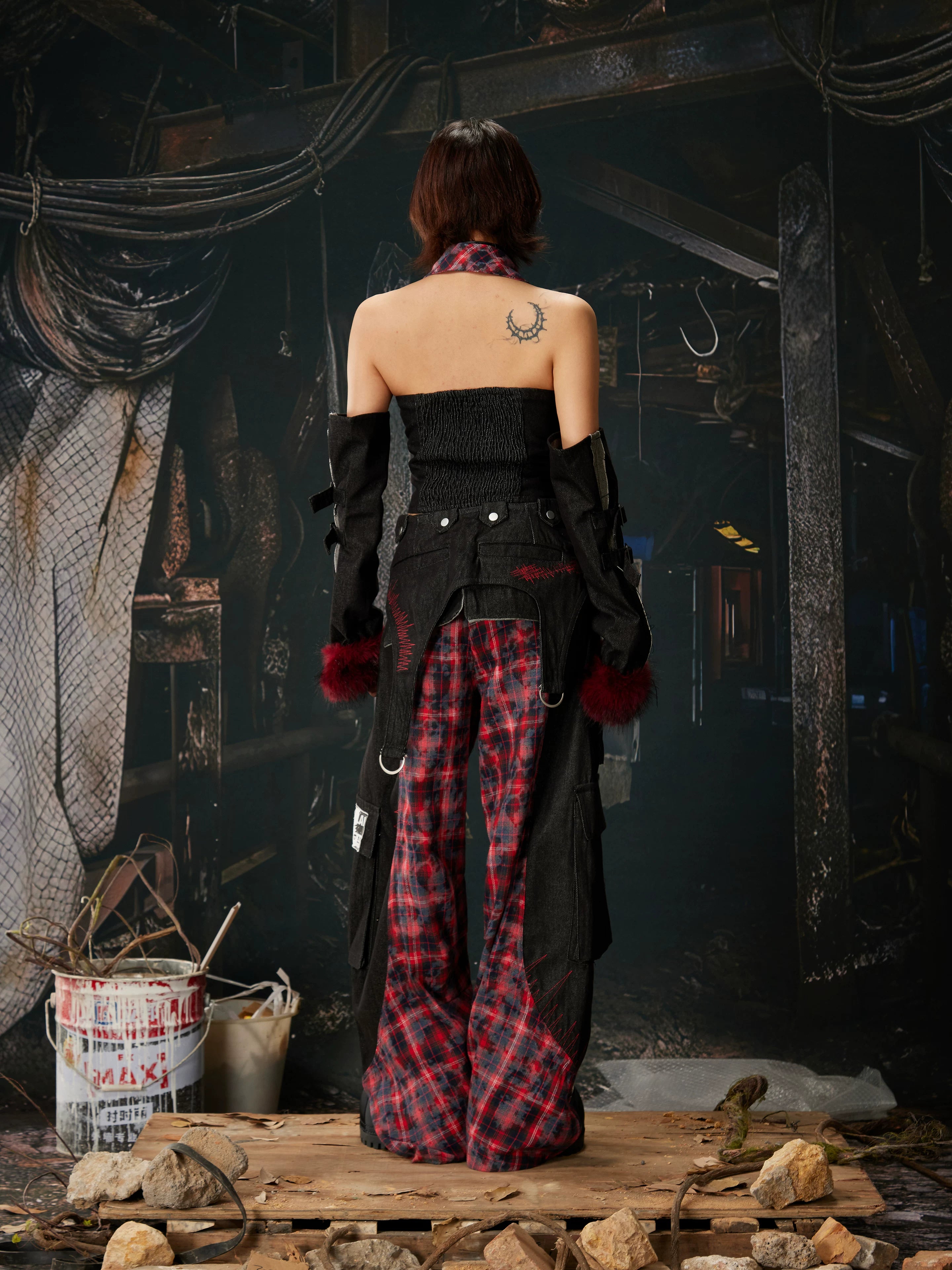 Riot Plaid Layered Trench Cargo Pants