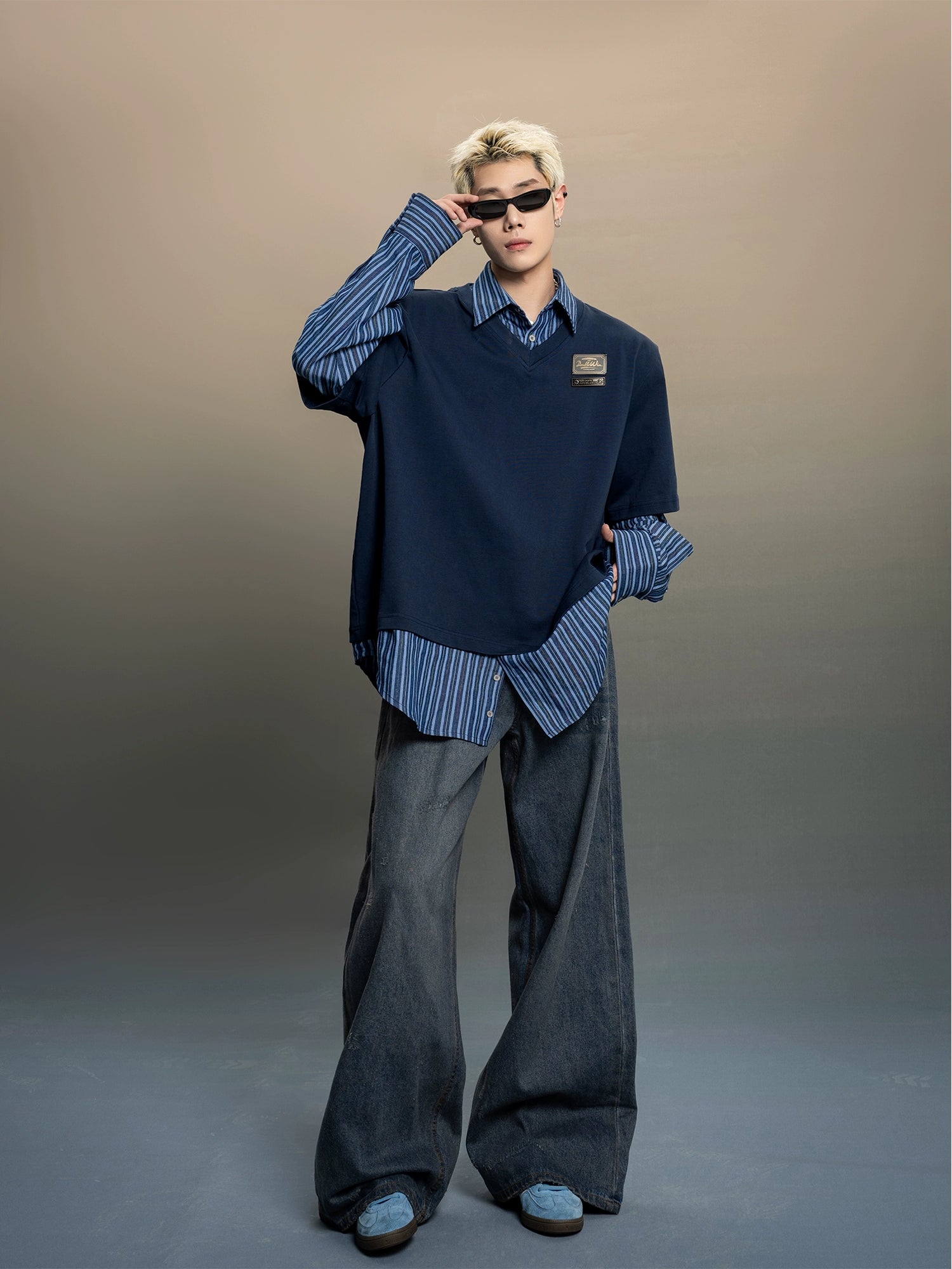 Indigo Layered Stripe Fusion Shirt