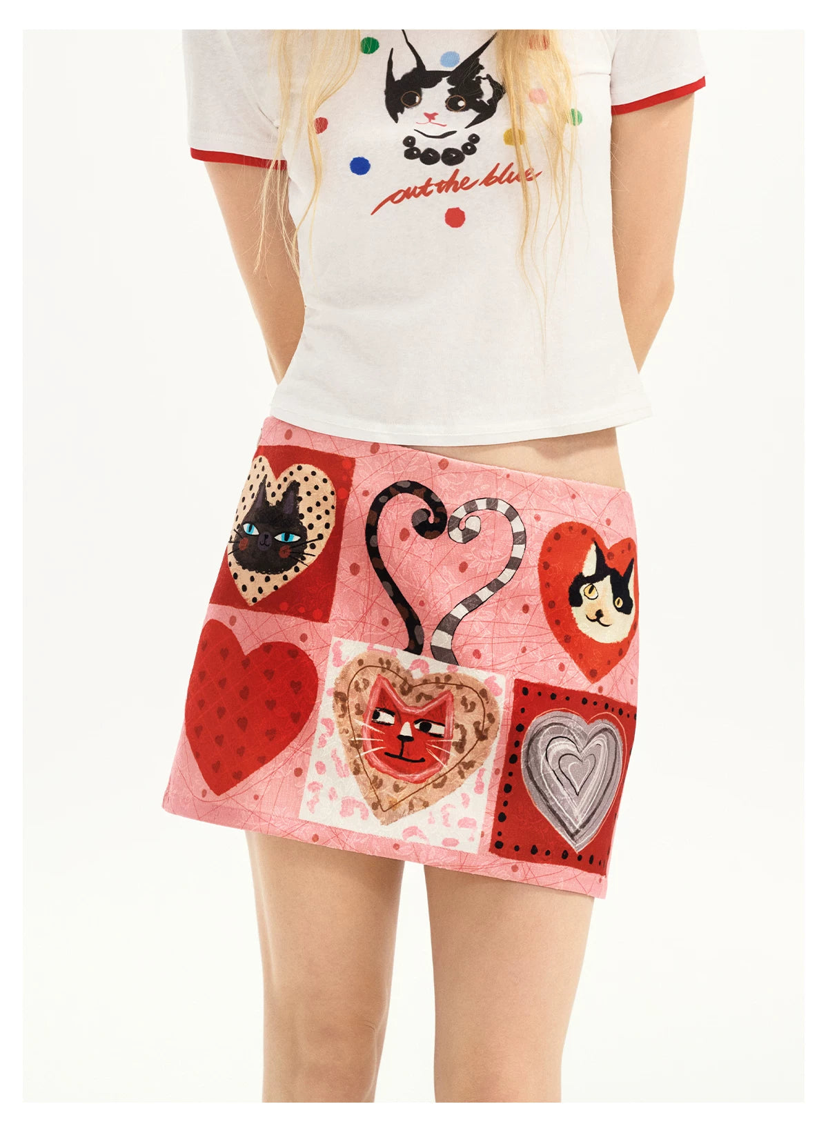 Candy Hearts Kitty Patchwork Mini Skirt