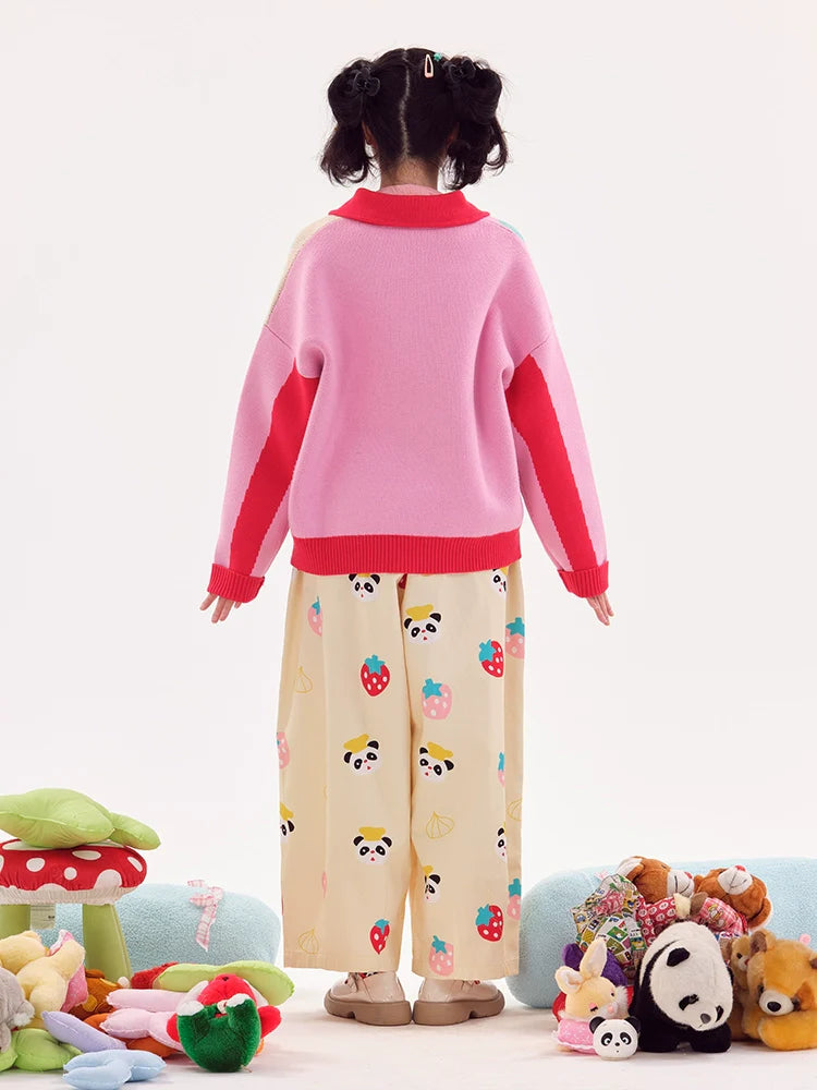 Panda Strawberry Print Wide Leg Pants