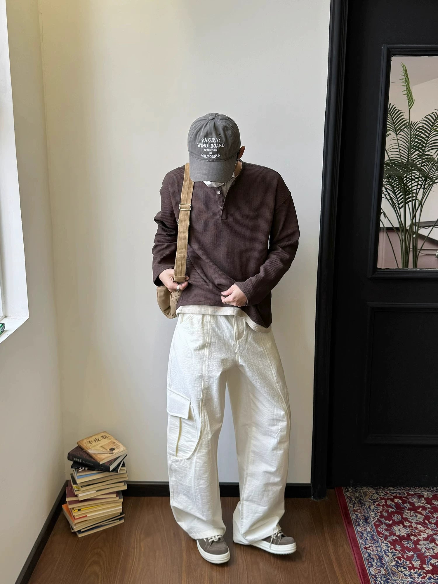 Ribbed Button Up Henley Shirt