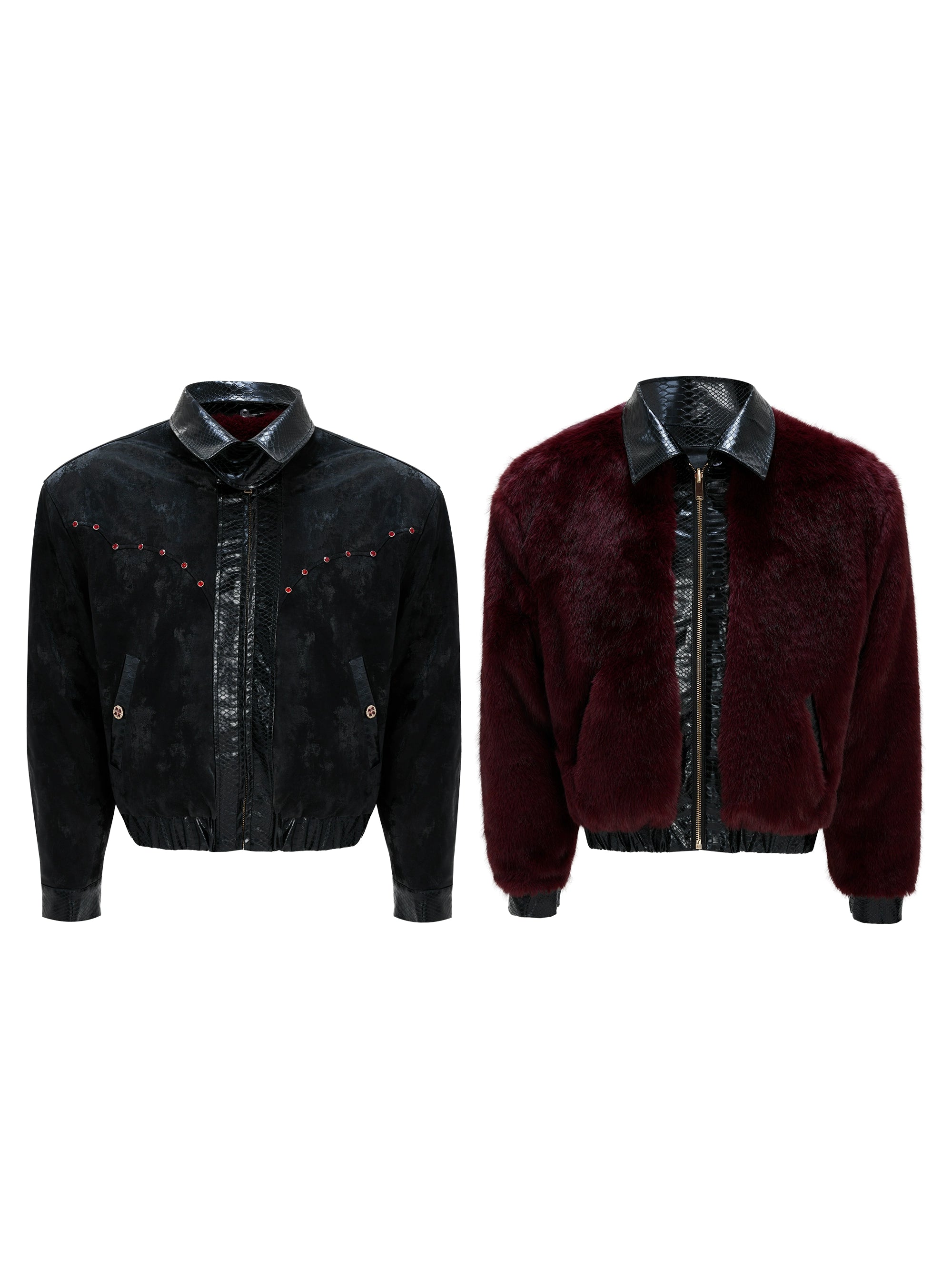 Crimson Velvet Collar Bomber Jacket