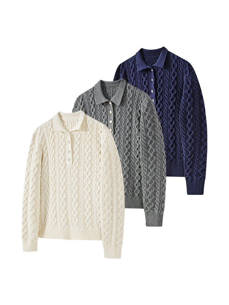 Cable Knit Polo Collar Sweater