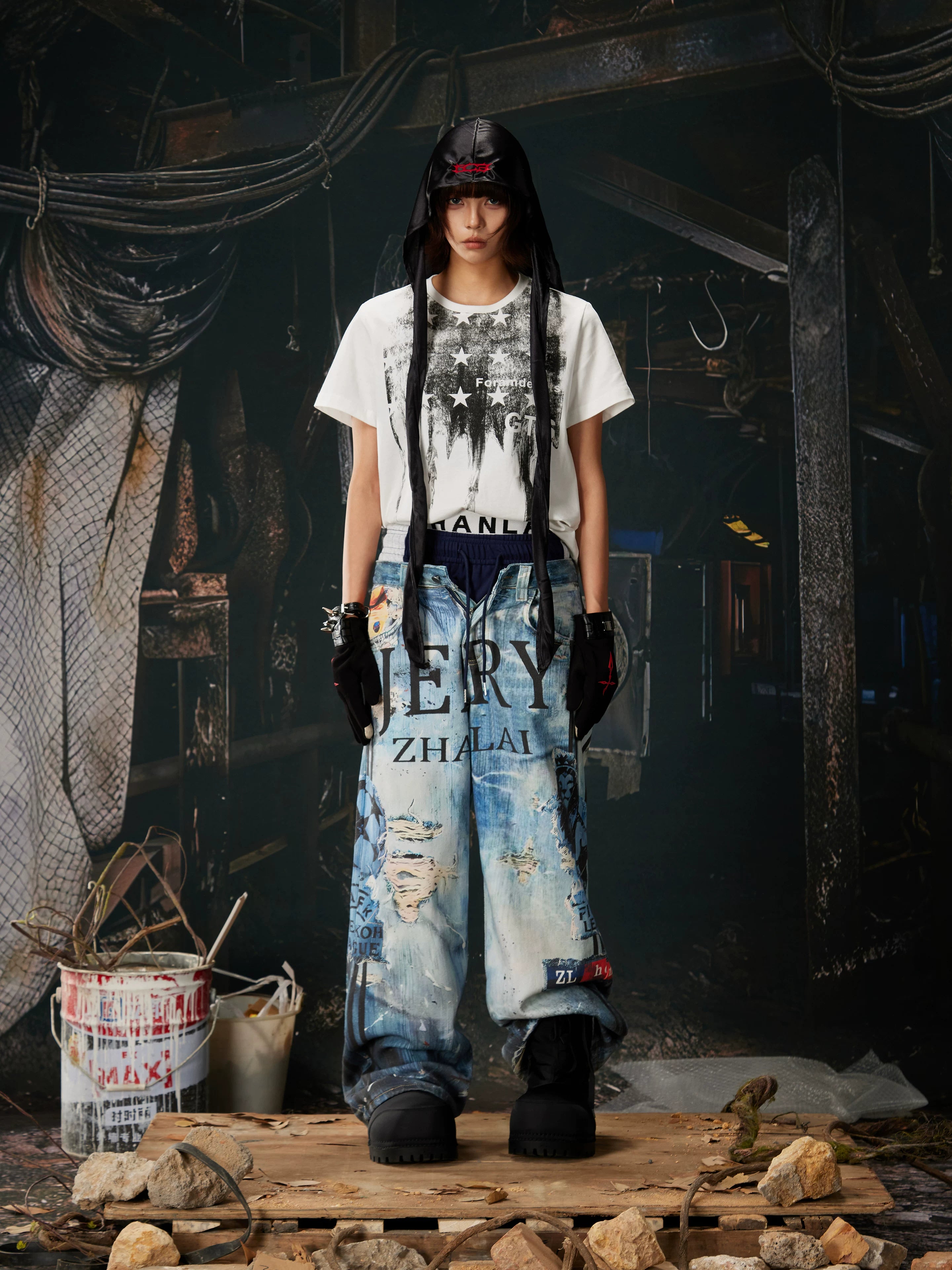 Distressed Ocean-Wash Jogger Jeans