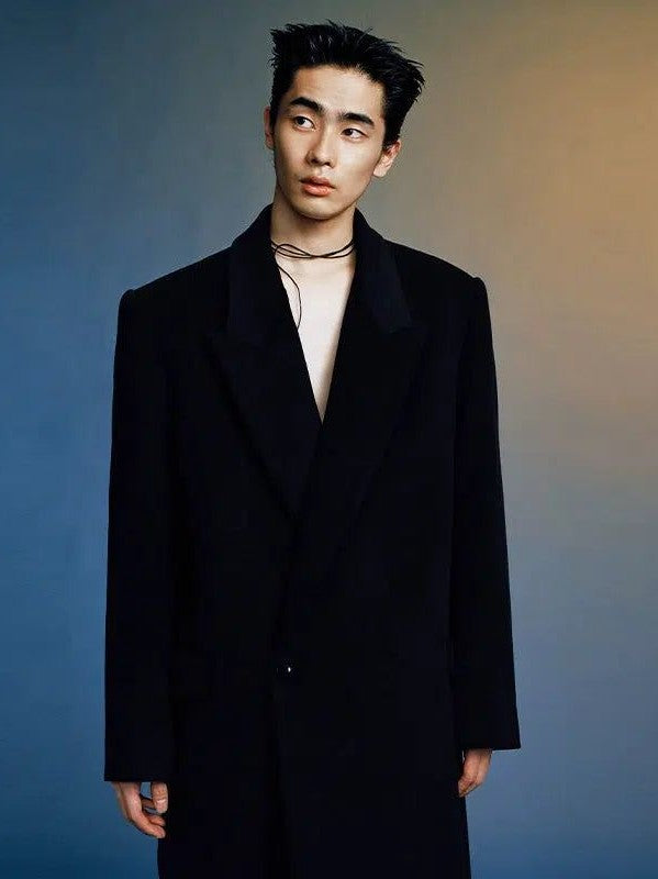 Wool Peak Lapel Coat - chiclara