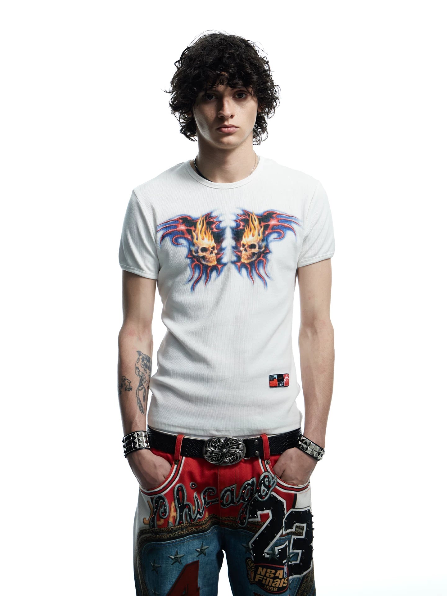 Flaming Skull Graphic Fitted Baby Tee