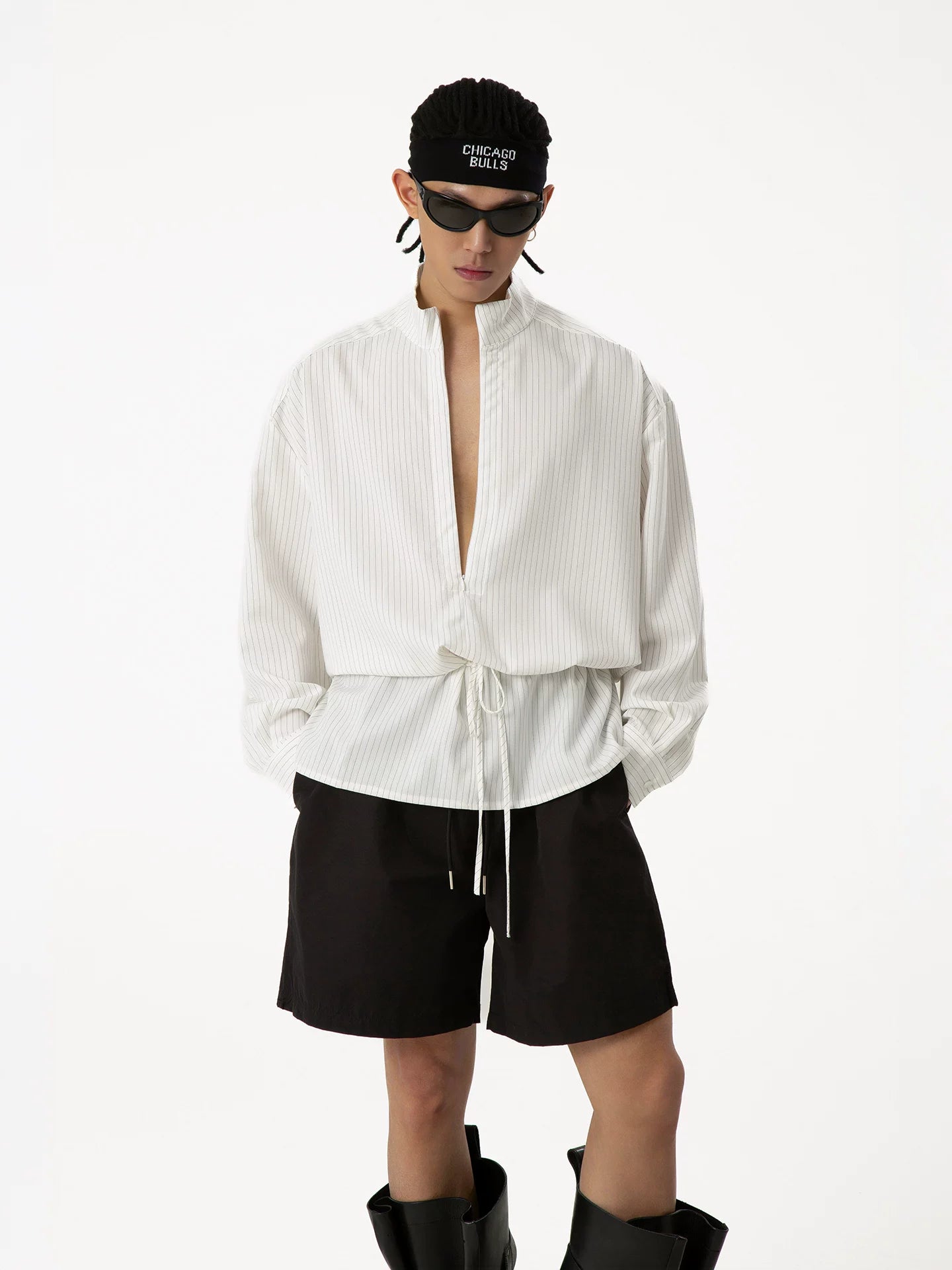 Drawstring Plunge Tunic Shirt