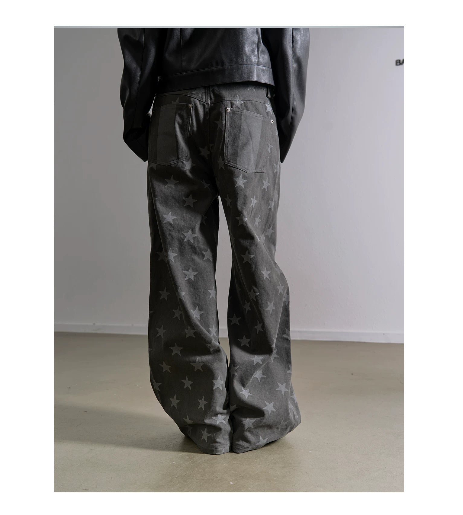 Dark Gray Stars & Stripes Wide‑Leg Jeans