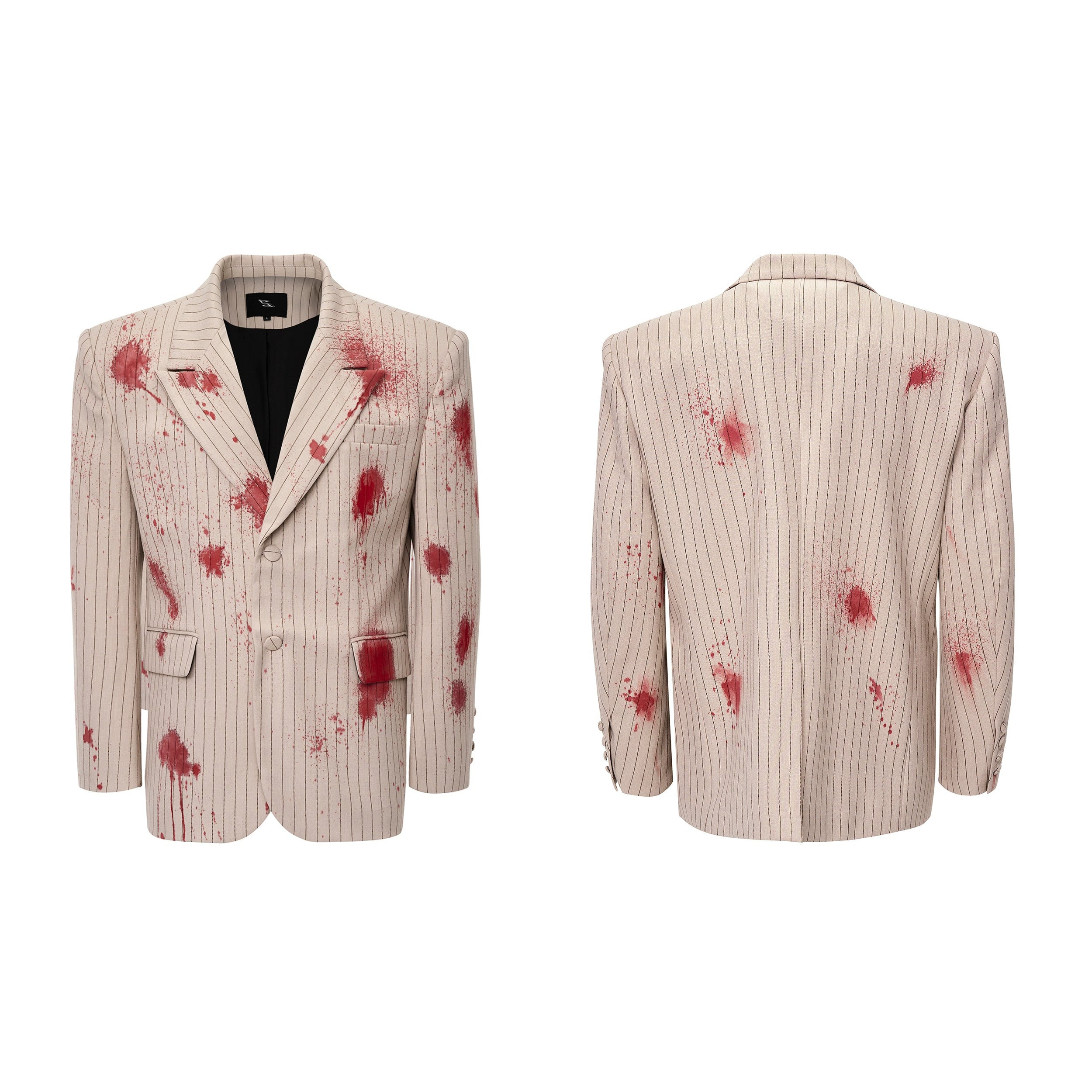 Red Paint Splatter Pinstripe Jacket and Pants Setup