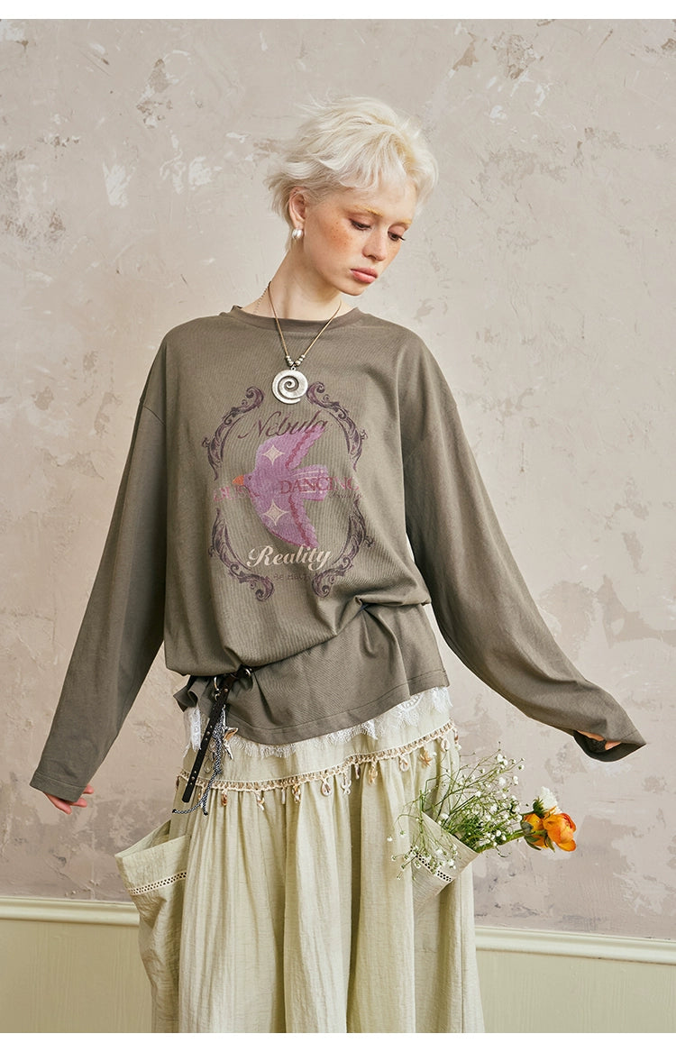 Vintage Graphic Print Layered Sweater