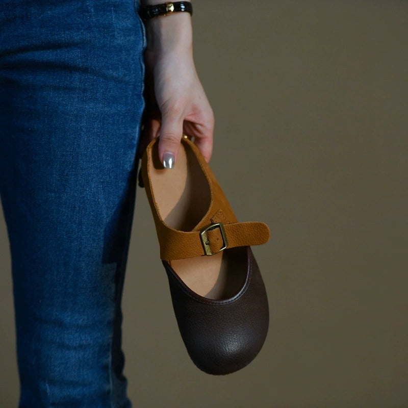 Two-Tone Leather Mary Jane Flats