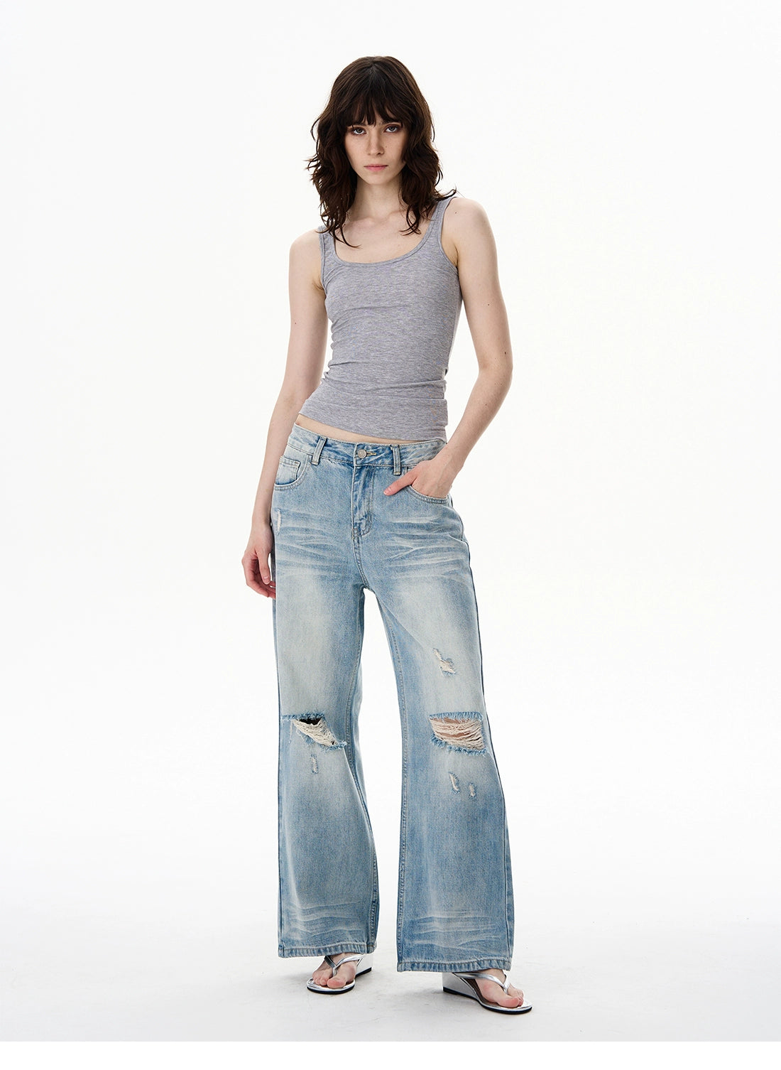 Light Wash Mid-Rise Wide-Leg Jeans
