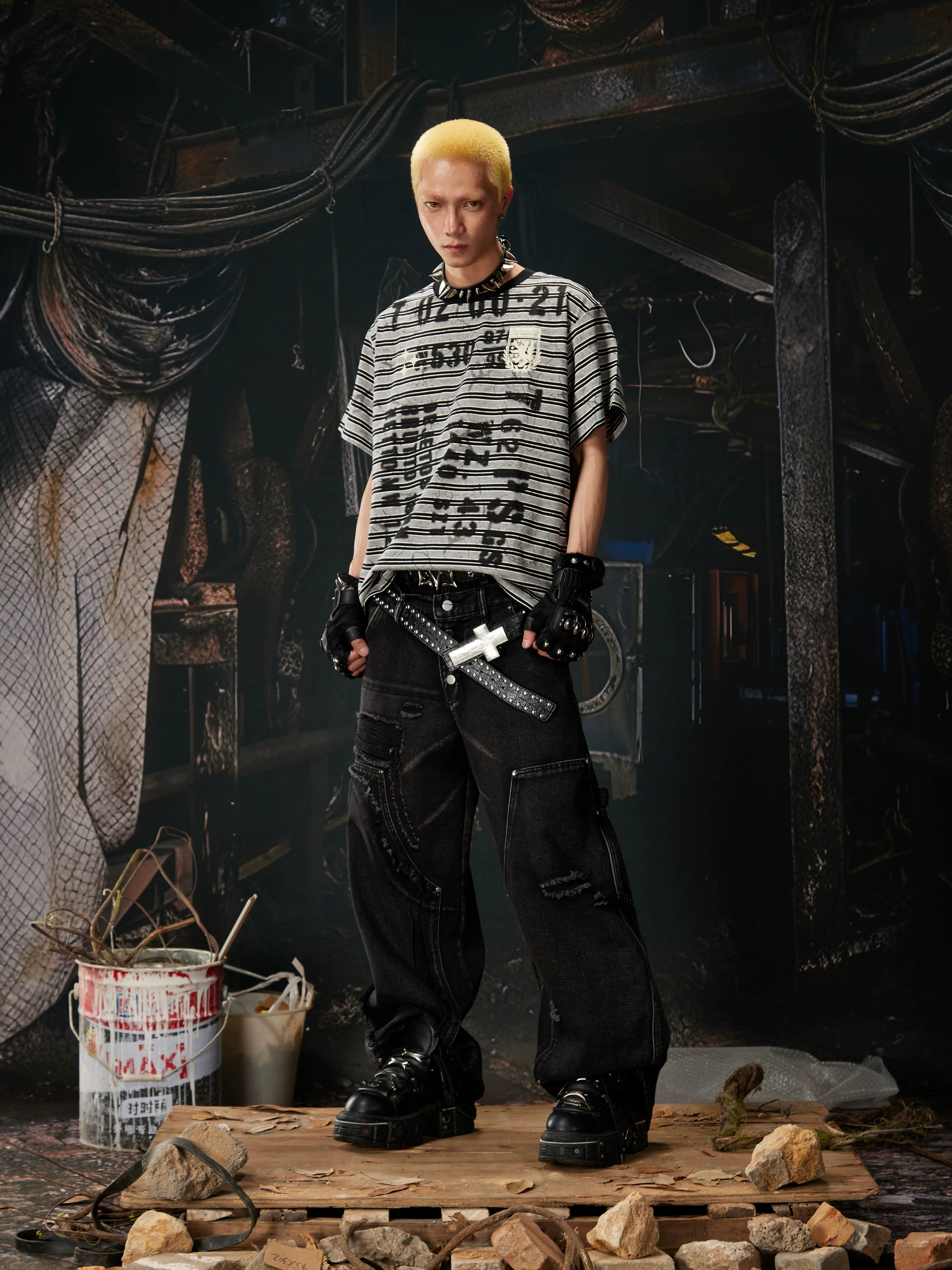 Cipher Stripe Graffiti Script Tee