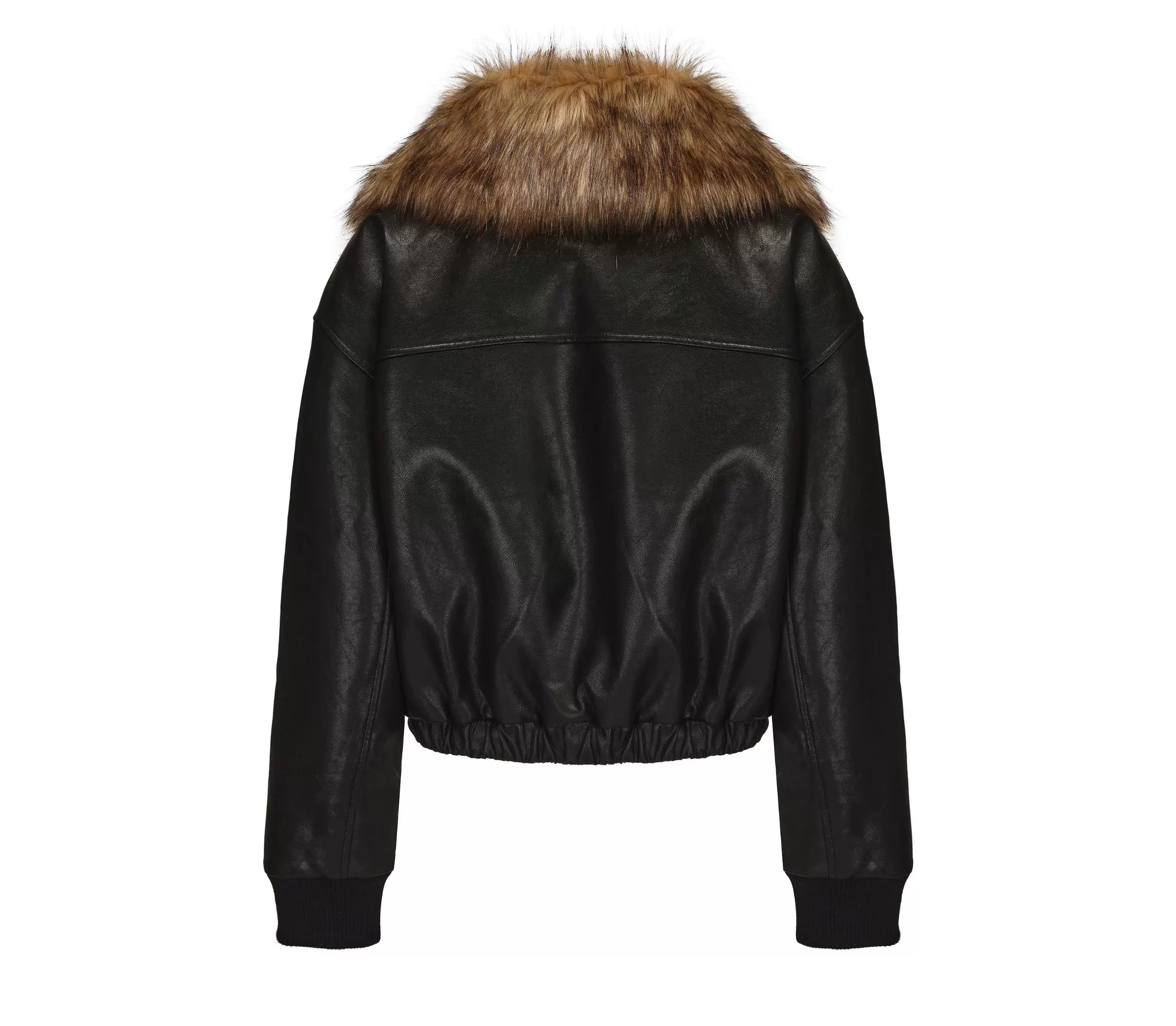 Midnight Aviator Faux‑Fur Bomber Jacket