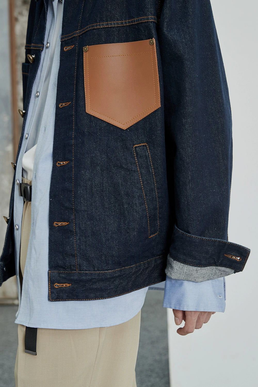 Color-Block Natural Denim Contrast Jacket