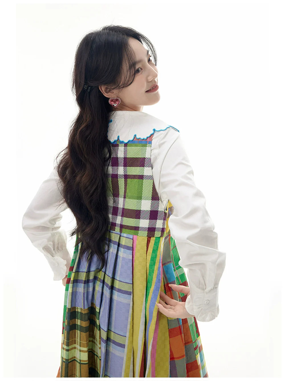Rainbow Patchwork Plaid Sleeveless Tank Dress