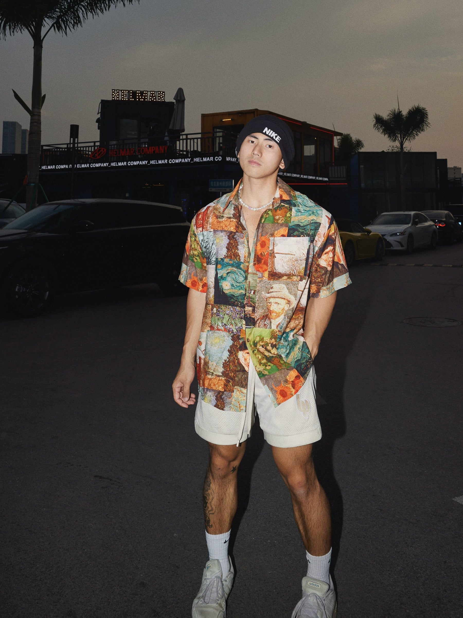Van Gogh Print Short-Sleeve Button-Up Shirt