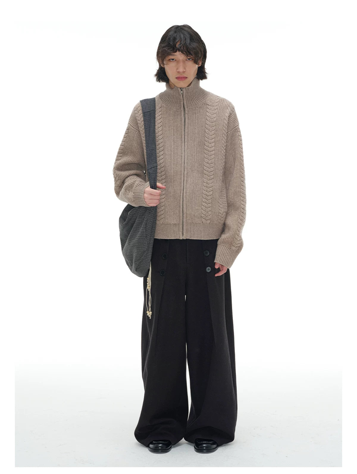 Cozy Cable Zip-Up Wheat Cardigan