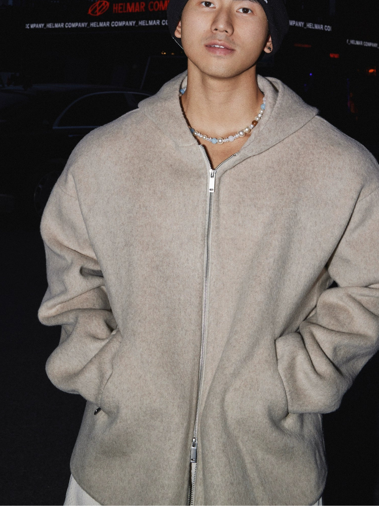 Oatmeal Wool Zip-Up Hoodie