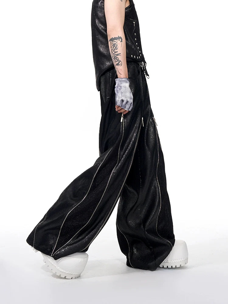 Punk Studded Utility Vest & Sequin Wide Leg Pants Setup