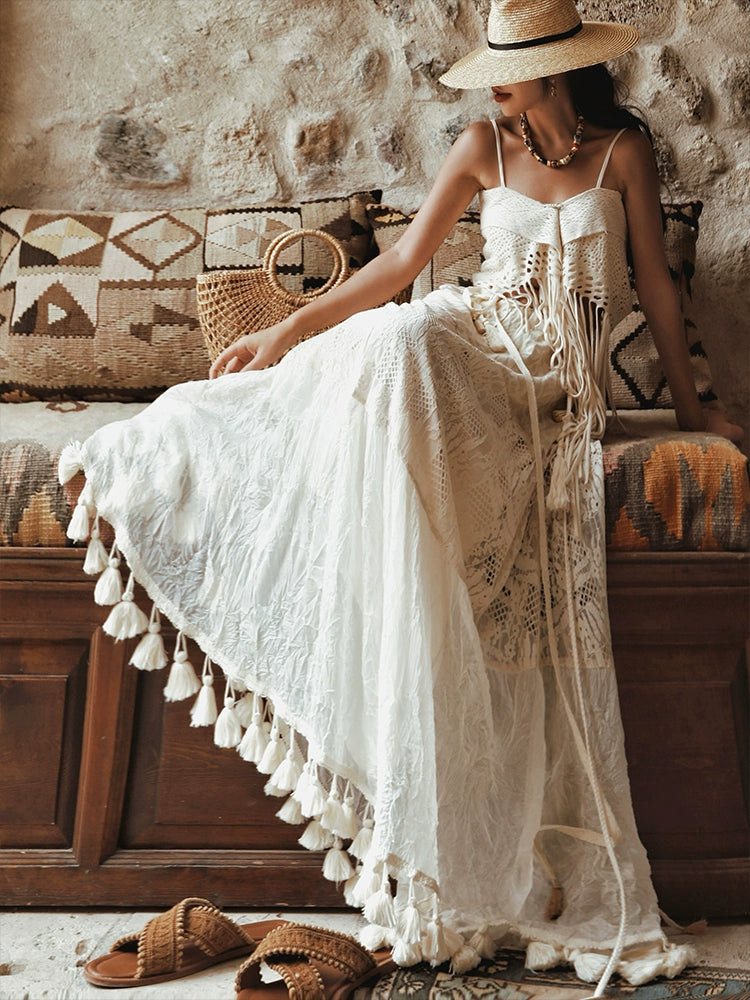 Boho Strapless Tassel Two-Way Maxi Dress