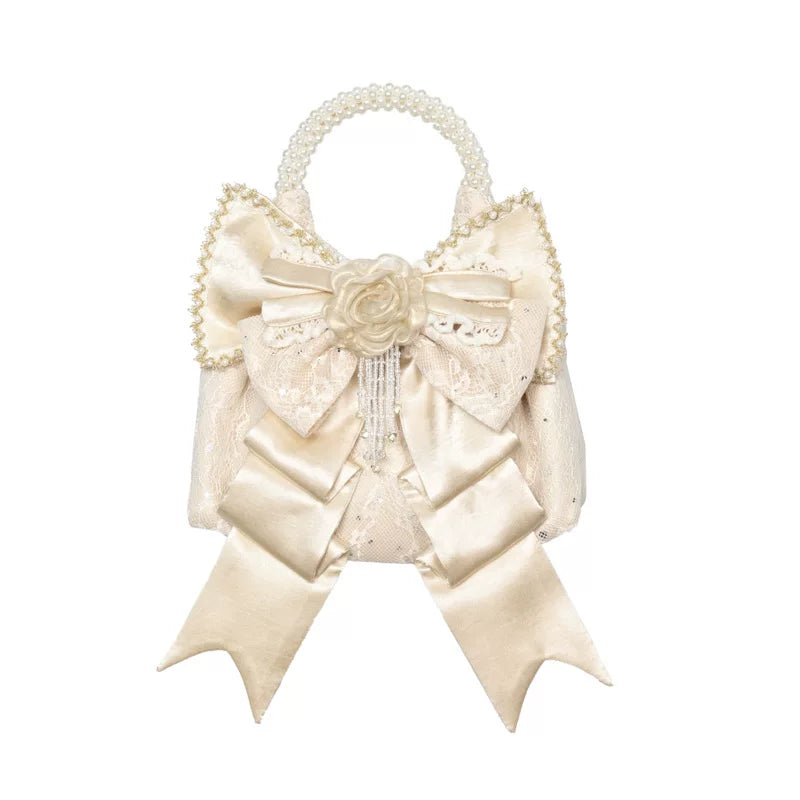 Pearl Handle Rosette Bow Mini Bag
